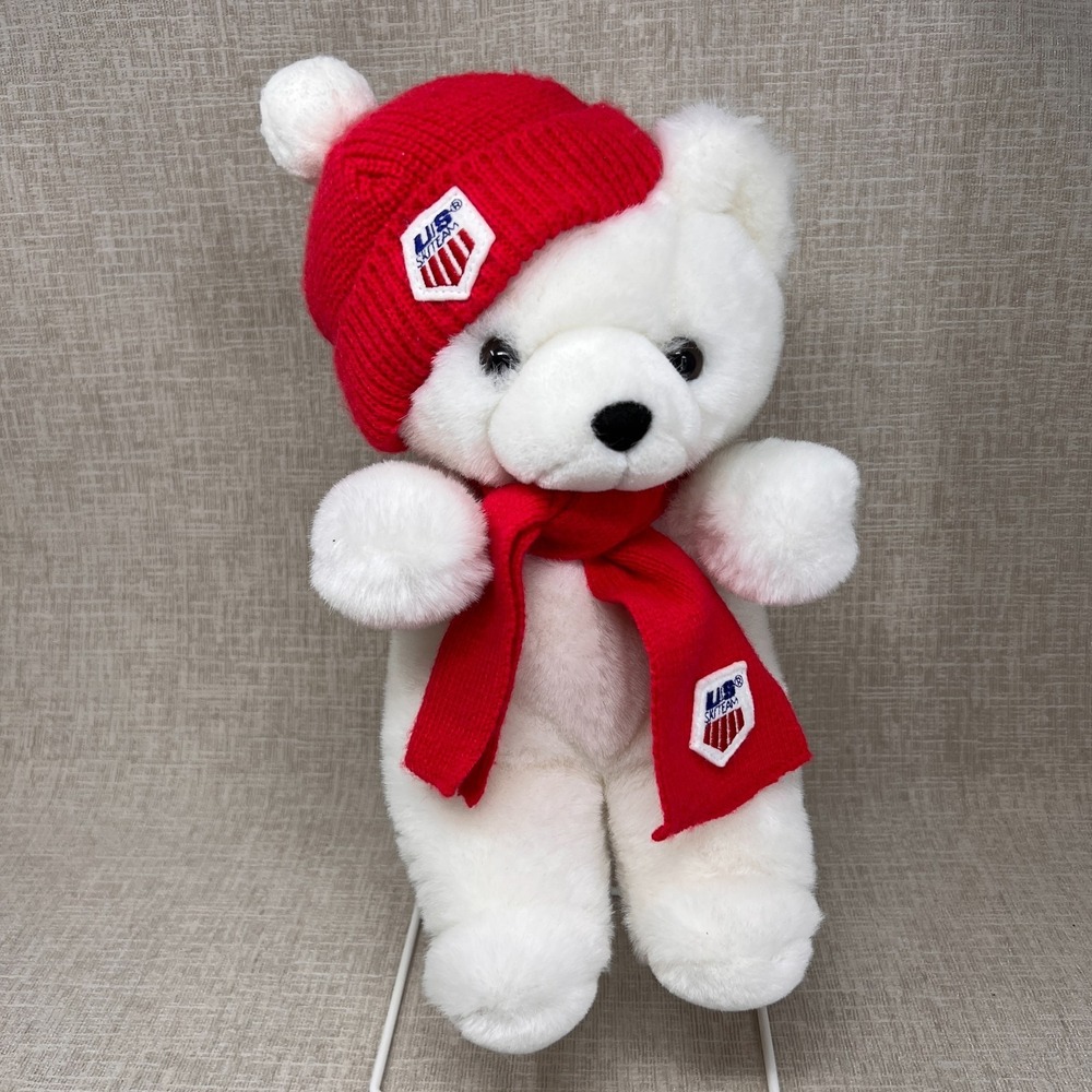 VTG 1986 USA Ski Team Teddy Bear Mascot Plush Korea Olympic 80s Collectible